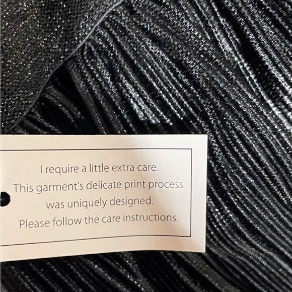 ACCORDION Pleat Skirt Shiny Irridescent Black Elastic Waist Pull On Large NWT - Picture 3 of 6